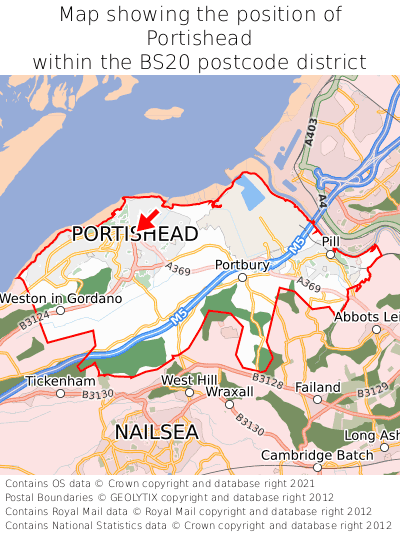 Map showing location of Portishead within BS20