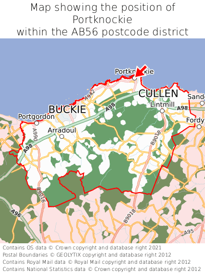 Map showing location of Portknockie within AB56