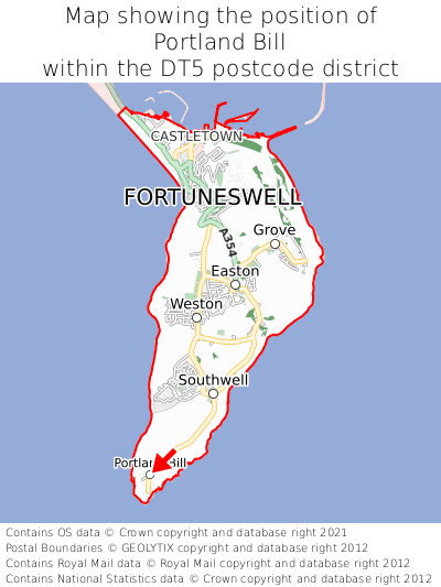 Map showing location of Portland Bill within DT5