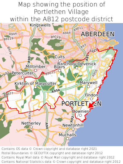 Map showing location of Portlethen Village within AB12
