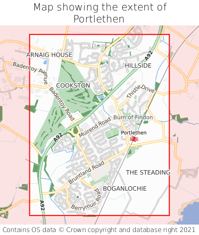 Map showing extent of Portlethen as bounding box