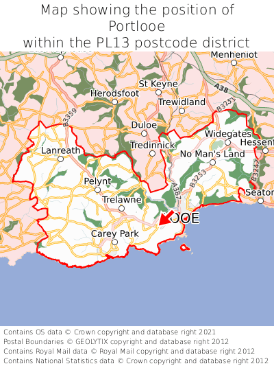 Map showing location of Portlooe within PL13