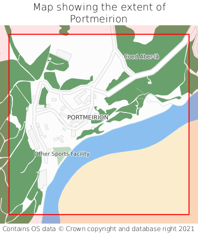 Map showing extent of Portmeirion as bounding box