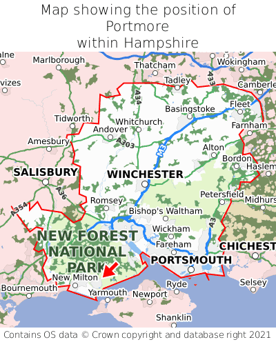 Map showing location of Portmore within Hampshire