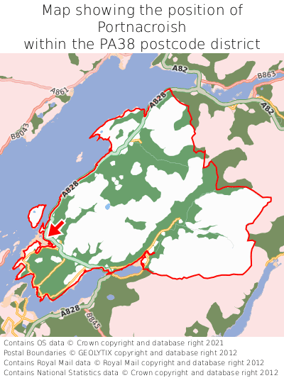 Map showing location of Portnacroish within PA38