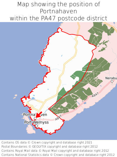 Map showing location of Portnahaven within PA47