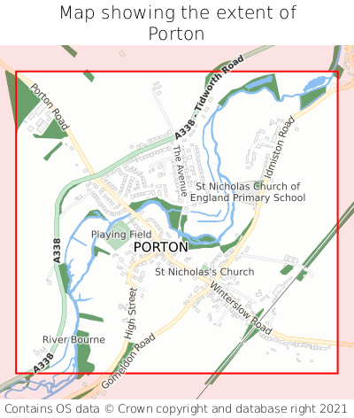 Map showing extent of Porton as bounding box