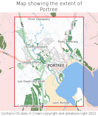 Map showing extent of Portree as bounding box