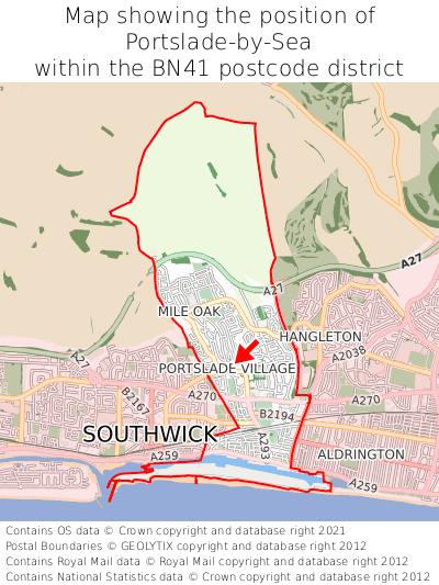 Map showing location of Portslade-by-Sea within BN41