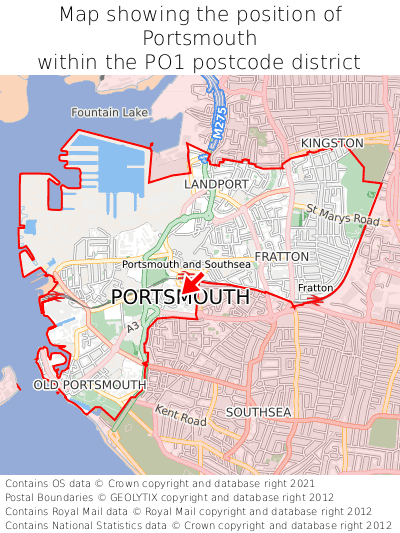 Map showing location of Portsmouth within PO1