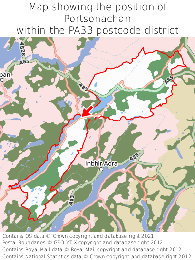 Map showing location of Portsonachan within PA33