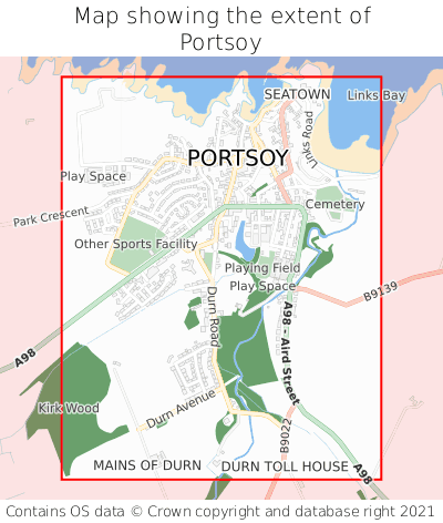 Map showing extent of Portsoy as bounding box