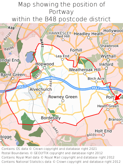 Map showing location of Portway within B48