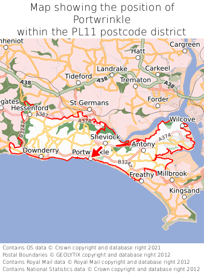 Map showing location of Portwrinkle within PL11