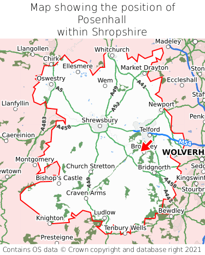 Map showing location of Posenhall within Shropshire