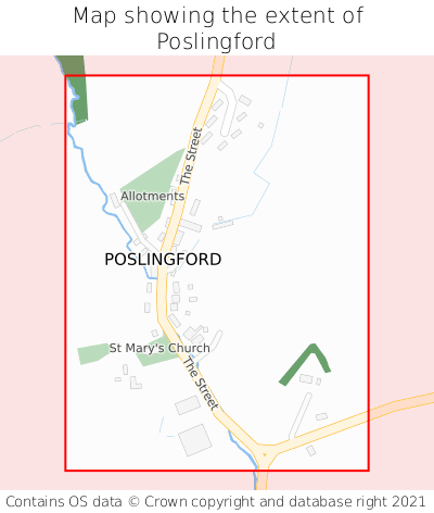 Map showing extent of Poslingford as bounding box