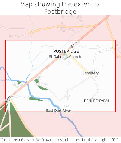 Map showing extent of Postbridge as bounding box