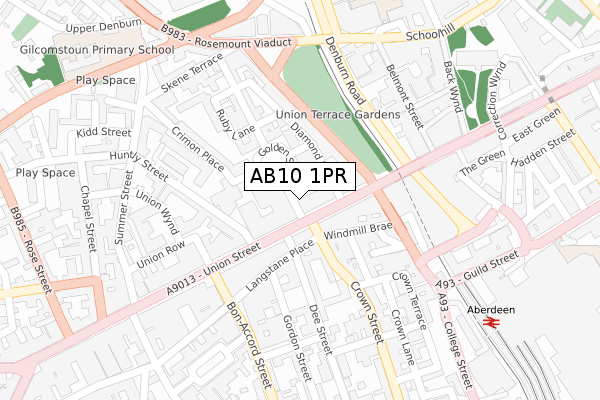 AB10 1PR map - large scale - OS Open Zoomstack (Ordnance Survey)