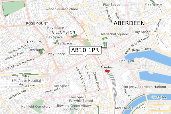 AB10 1PR map - small scale - OS Open Zoomstack (Ordnance Survey)