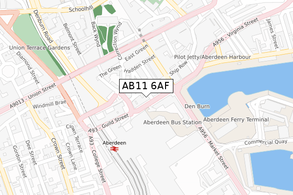 AB11 6AF map - large scale - OS Open Zoomstack (Ordnance Survey)