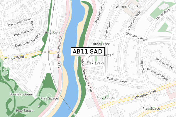 AB11 8AD map - large scale - OS Open Zoomstack (Ordnance Survey)
