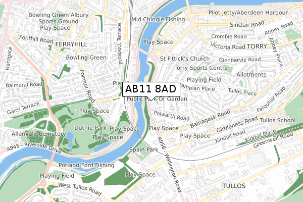 AB11 8AD map - small scale - OS Open Zoomstack (Ordnance Survey)