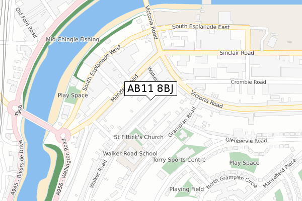 AB11 8BJ map - large scale - OS Open Zoomstack (Ordnance Survey)