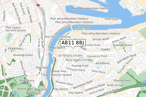 AB11 8BJ map - small scale - OS Open Zoomstack (Ordnance Survey)