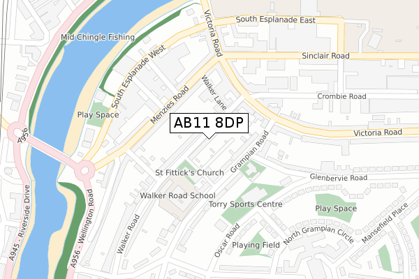 AB11 8DP map - large scale - OS Open Zoomstack (Ordnance Survey)