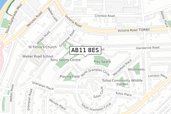 AB11 8ES map - large scale - OS Open Zoomstack (Ordnance Survey)