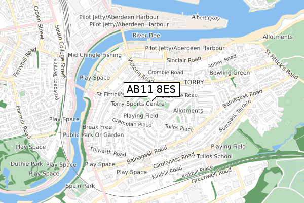 AB11 8ES map - small scale - OS Open Zoomstack (Ordnance Survey)