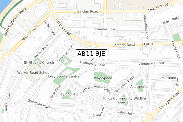 AB11 9JE map - large scale - OS Open Zoomstack (Ordnance Survey) AB11 9JE map - large scale - OS Open Zoomstack (Ordnance Survey)