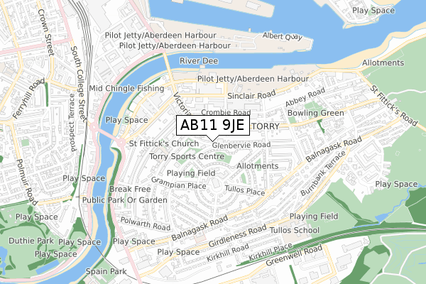 AB11 9JE map - small scale - OS Open Zoomstack (Ordnance Survey) AB11 9JE map - small scale - OS Open Zoomstack (Ordnance Survey)