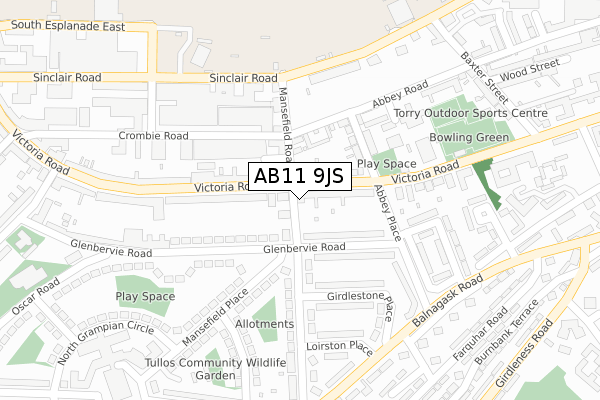 AB11 9JS map - large scale - OS Open Zoomstack (Ordnance Survey)