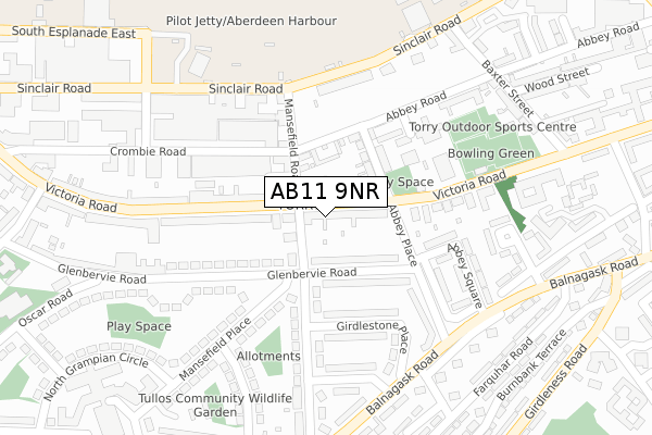 AB11 9NR map - large scale - OS Open Zoomstack (Ordnance Survey)