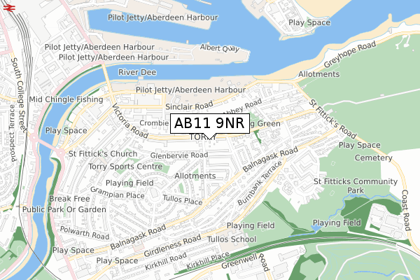 AB11 9NR map - small scale - OS Open Zoomstack (Ordnance Survey)