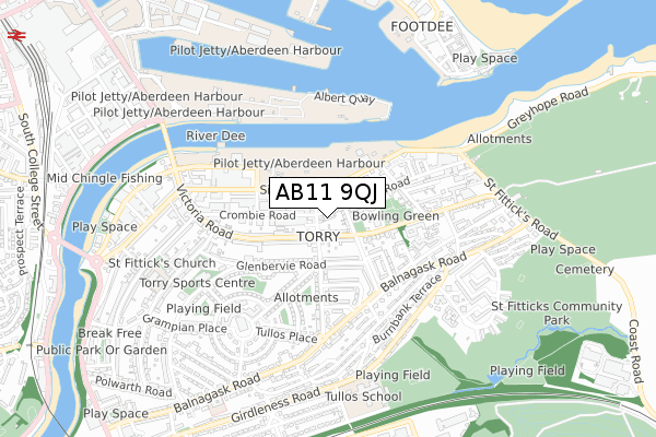 AB11 9QJ map - small scale - OS Open Zoomstack (Ordnance Survey) AB11 9QJ map - small scale - OS Open Zoomstack (Ordnance Survey)
