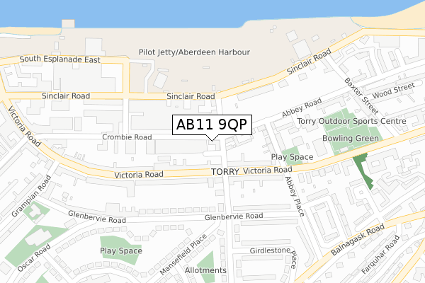 AB11 9QP map - large scale - OS Open Zoomstack (Ordnance Survey)