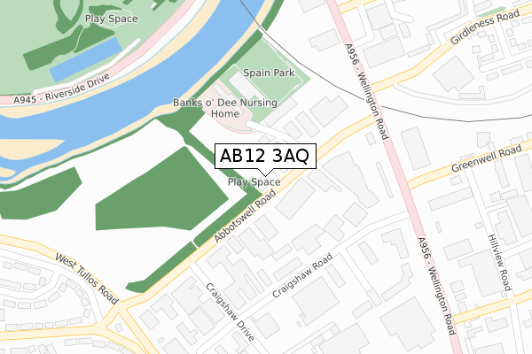 AB12 3AQ map - large scale - OS Open Zoomstack (Ordnance Survey)
