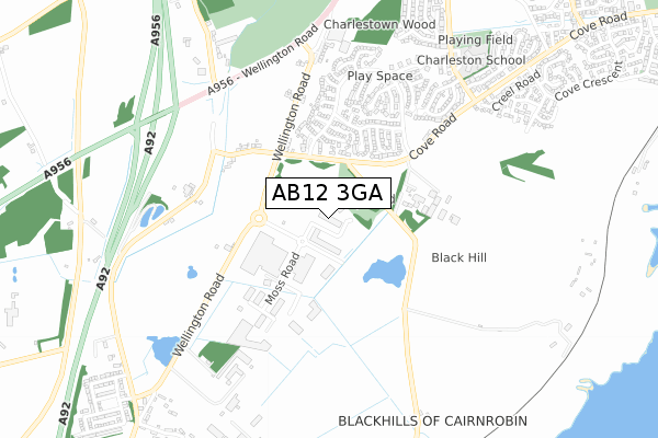 AB12 3GA map - small scale - OS Open Zoomstack (Ordnance Survey)