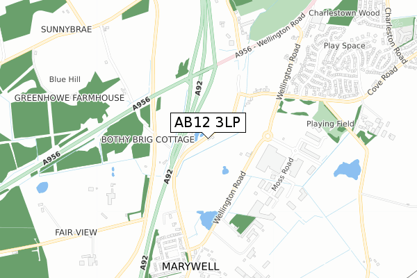 AB12 3LP map - small scale - OS Open Zoomstack (Ordnance Survey)