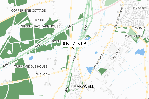 AB12 3TP map - small scale - OS Open Zoomstack (Ordnance Survey)