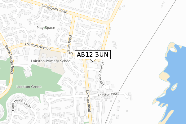 AB12 3UN map - large scale - OS Open Zoomstack (Ordnance Survey)