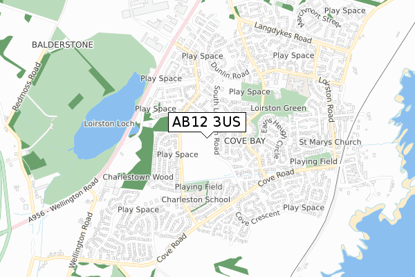 AB12 3US map - small scale - OS Open Zoomstack (Ordnance Survey)