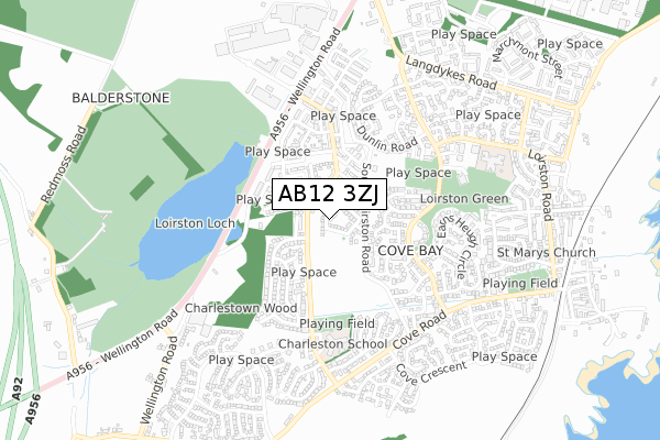 AB12 3ZJ map - small scale - OS Open Zoomstack (Ordnance Survey)