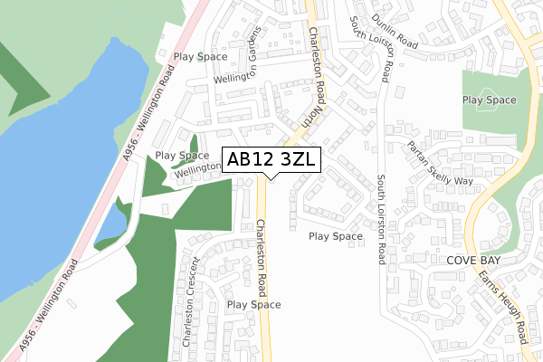 AB12 3ZL map - large scale - OS Open Zoomstack (Ordnance Survey)