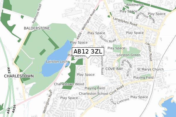 AB12 3ZL map - small scale - OS Open Zoomstack (Ordnance Survey)