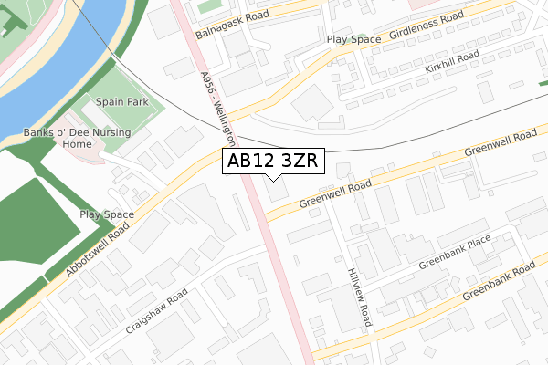 AB12 3ZR map - large scale - OS Open Zoomstack (Ordnance Survey)
