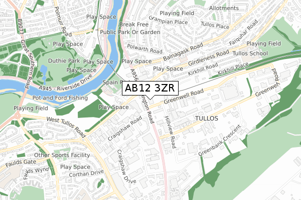 AB12 3ZR map - small scale - OS Open Zoomstack (Ordnance Survey)