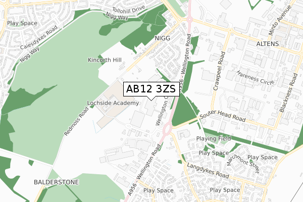 AB12 3ZS map - small scale - OS Open Zoomstack (Ordnance Survey)